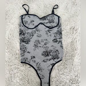 Free People Black Floral Bodysuit